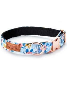 NWT Pack Leashes Blue Floral Rosé Pattern Dog Collar Size Medium